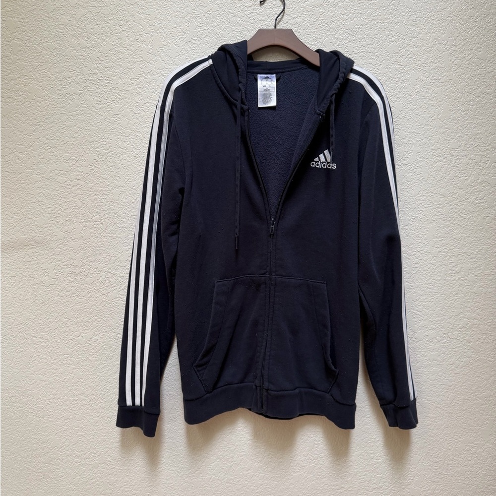 Adidas 3 Stripe Zip Up Hoodie Navy White Women’s Medium